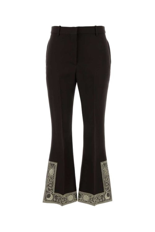 Lace-Trim Flare Trousers — Brown