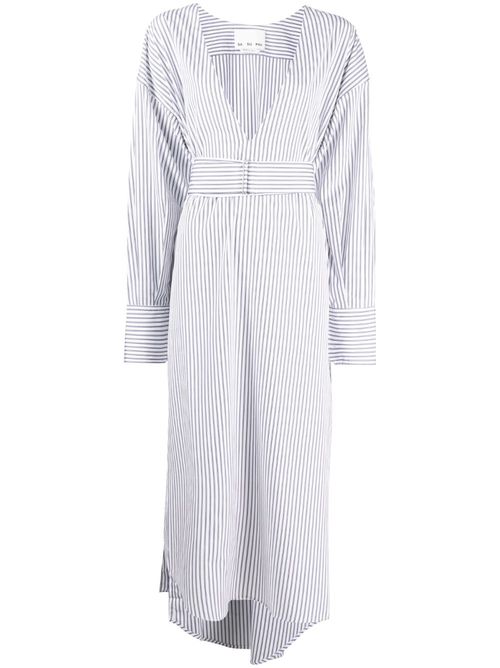 Stripe-pattern belted shirt dress - White