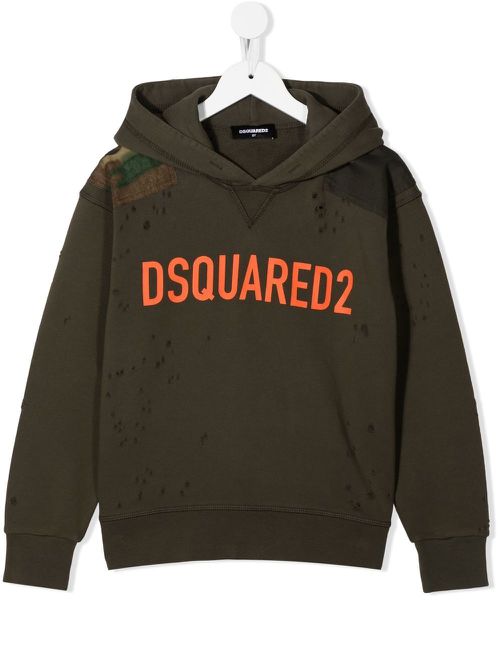 Logo-print long-sleeve hoodie - Green