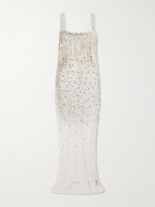 Iris Embellished Cape-effect Georgette Gown - Silver