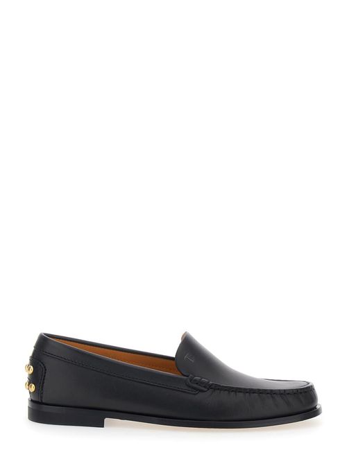 Black Loafers With Embossed Logo And Stud Details On The Back In Leather Woman