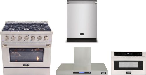 Kucht Professional 4 Piece Kitchen Appliances Package with Gas Range, Dishwasher and Built In Microwave in Silver KUCHT02202504