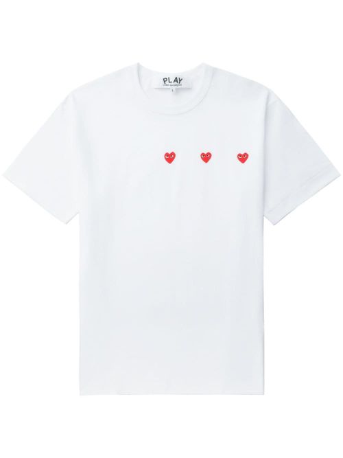 Heart-Embroidered Cotton T-Shirt — White