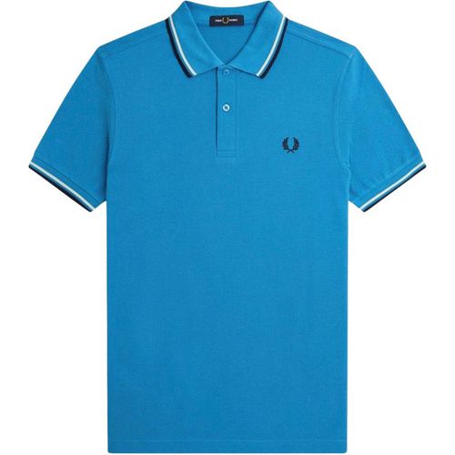 Fred Perry Mens Black Cream Twin Tipped Collar Cyber Blue Polo Shirt Cotton - X-Sma
