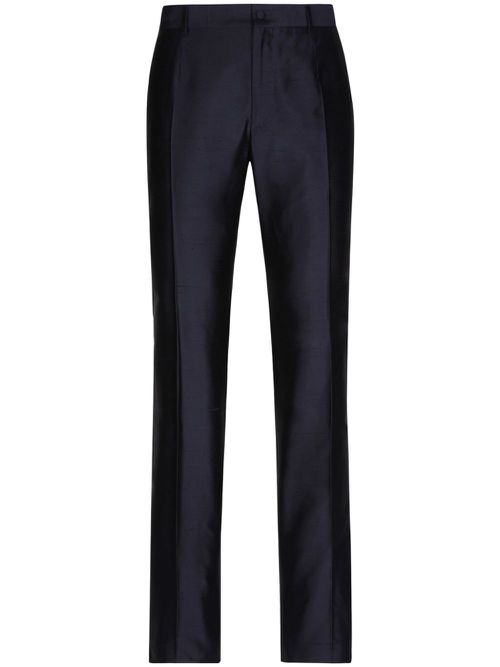 Pressed-crease silk tailored trousers - Blue