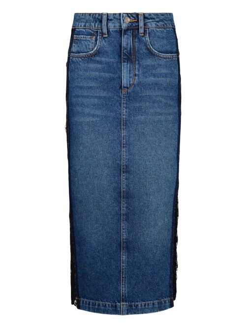 Lace-insert denim skirt - Blue