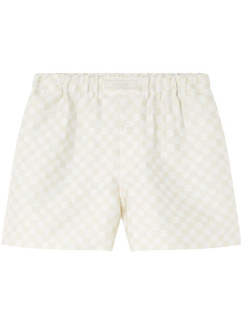 Logo-appliqué checked shorts - Neutrals