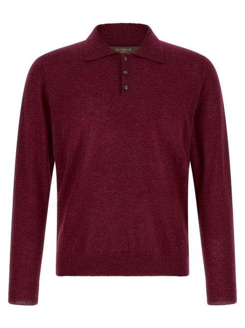 Cashmere Knit Polo Shirt — Burgundy