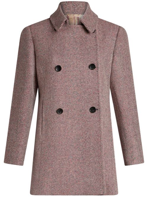 Herringbone-pattern double-breasted coat - Red