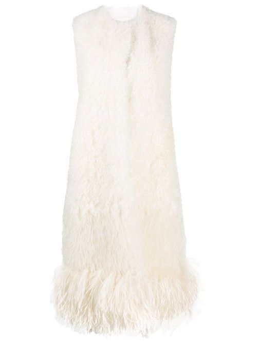 Sleeveless shearling oversized coat - White