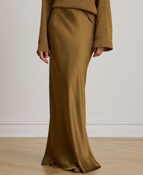 Petite Satin A-Line Maxi Skirt - Tobacco Bronze
