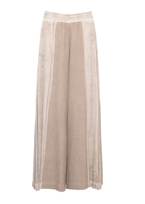 Brown Cotton Elastic Waist Wide-Leg Pants