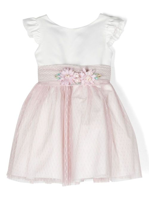 Floral-appliqué flared dress - Pink