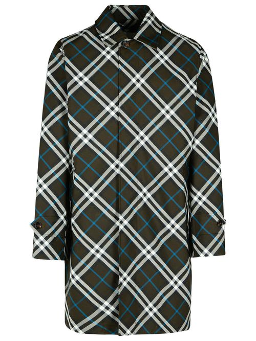 Check Green Polyester Trench Coat