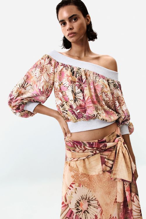 Printed Strapless Blouse