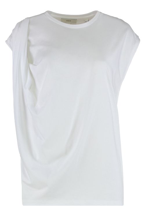 Pima Cotton with Gathered Shoulders T-Shirt — White