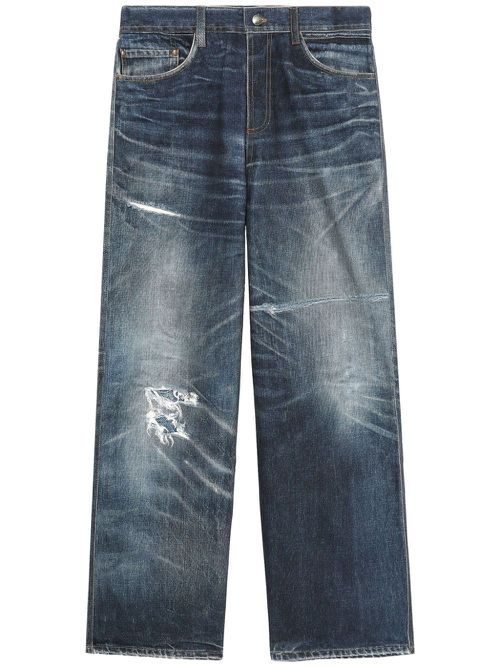 Logo-patch wide-leg jeans - Blue