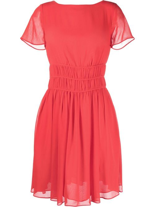 Ribbed-waist A-line dress - Red