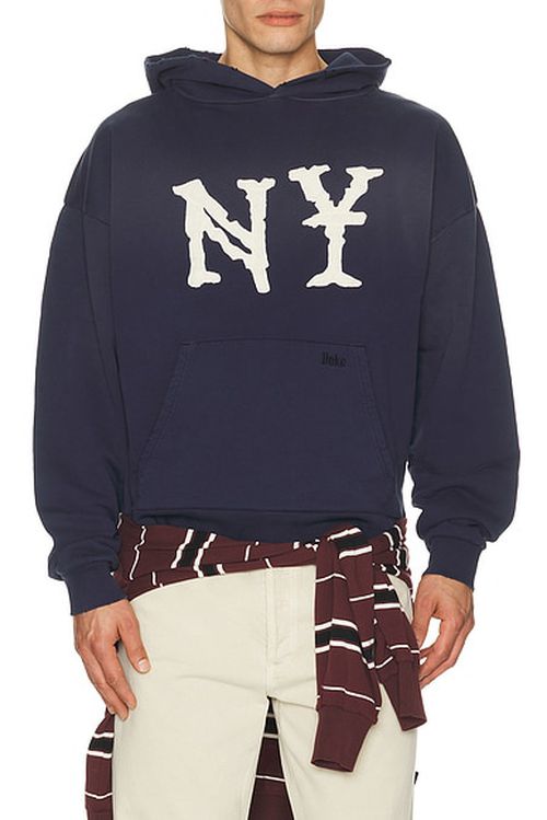 Duke + Dexter NY Embroidered Hoodie in Navy - Navy. L also in S, M, XL/1X