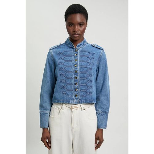 Karen Millen Women's Denim Military Jacket in Mid Blue