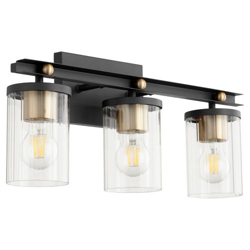 Empire 3-Light Bathroom Vanity Light in Textured Black w with Aged Bra