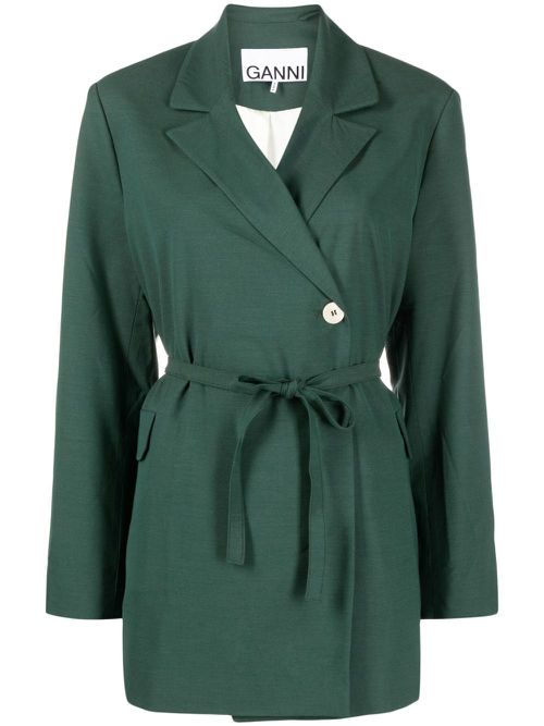 Off-centre belted blazer - Green