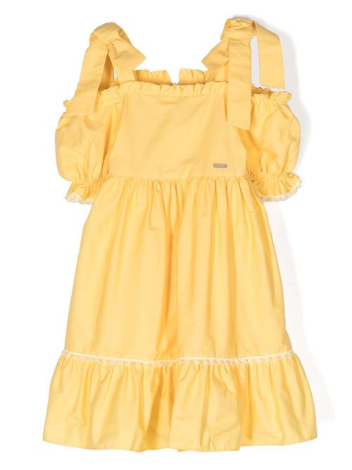 Bow-detailed ruffled cotton dress - Yellow