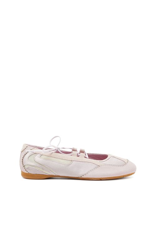 D-Mile - Lace-up ballerina flats in leather and mesh - Flats - Woman - Pink