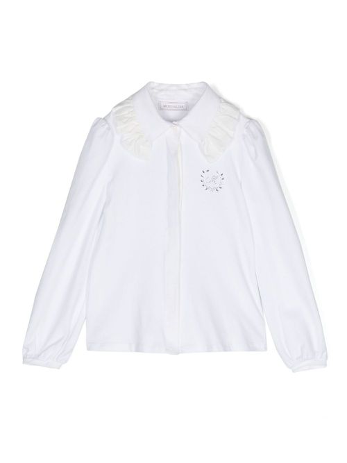 Crystal-embellished ruffle-detail shirt - White