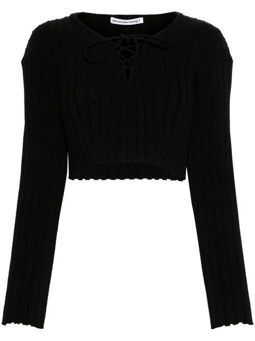 Ribbed cropped jumper - Black