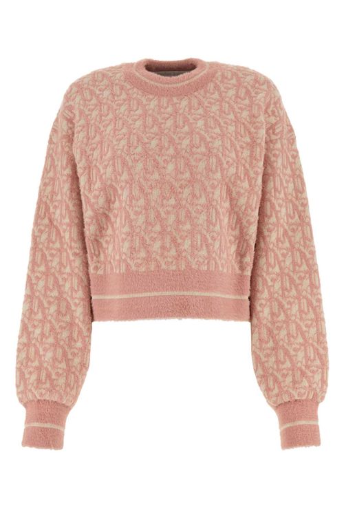 Embroidered Nylon Blend Sweater — Beige