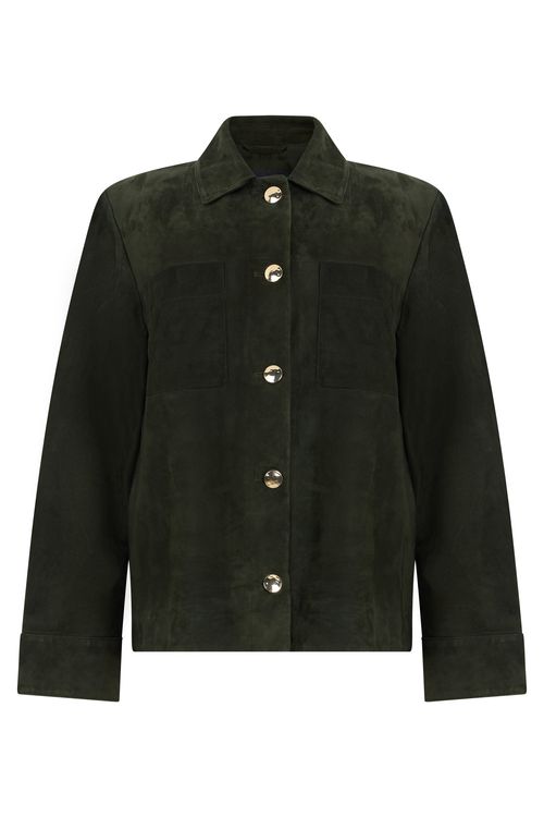 Soft Lambskin Suede Button-Front Jacket with Classic Collar