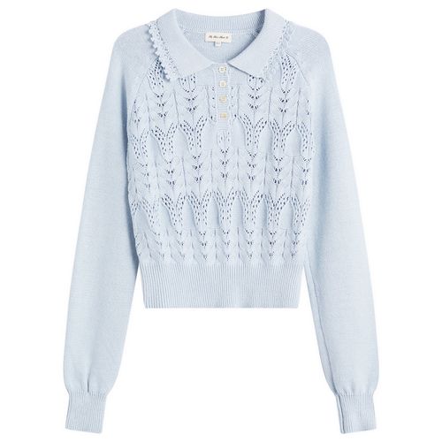Women's Buttoned Lace Knit Pullover in Bluewish