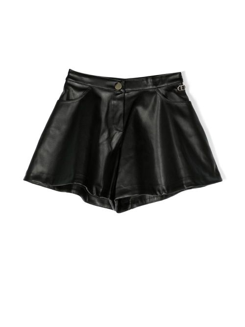 TWINSET Kids faux-leather wide-leg shorts - Black