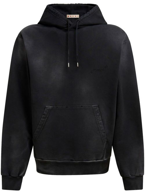 Bleached-effect cotton hoodie - Black