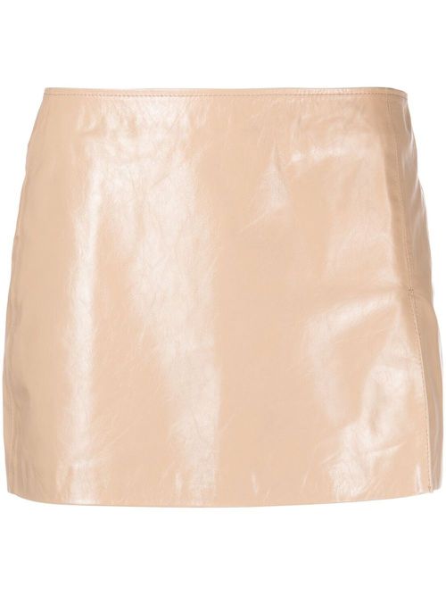 Side-slit mini leather skirt - Neutrals