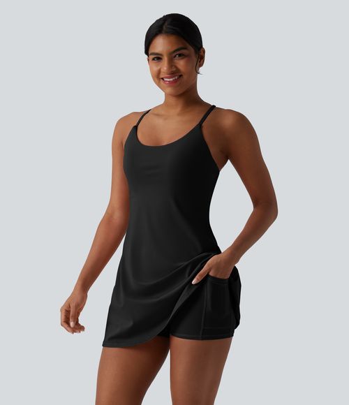 Softlyzero™ Plush Tummy Control Active Dress with Pockets-Easy Peezy Edition Workout Dress - Black