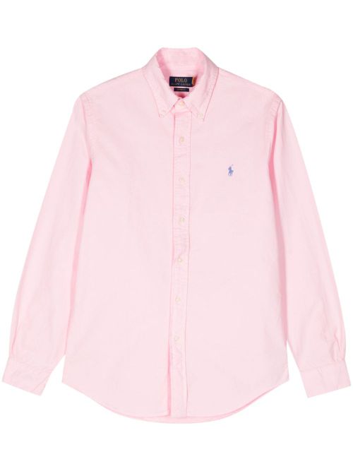 Embroidered-logo cotton shirt - Pink