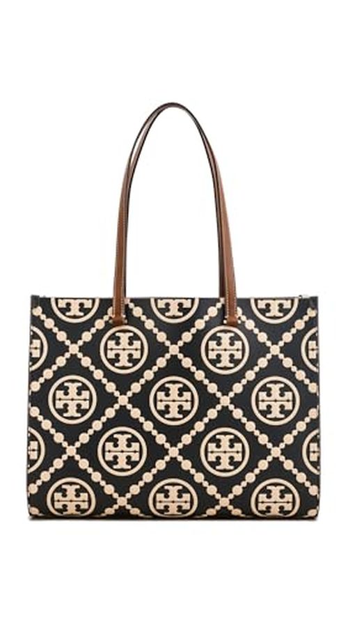 Tory Burch Women's T Monogram Contrast Embossed Tote, Black/White, One Size