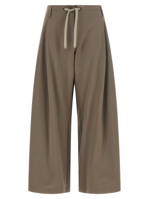Wide-Leg Interlock Cotton Trousers — Taupe