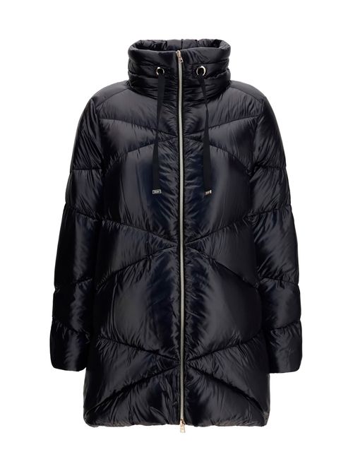 Quilted Drawstring Down Jacket — Black