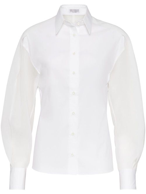 Organza-panels buttoned shirt - White
