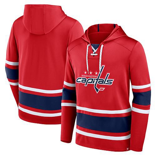 Men's Fanatics Red Washington Capitals Puck Deep Lace-Up Pullover Hoodie - Size Large