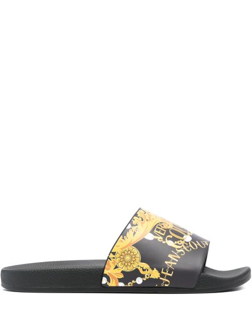 Logo-print open-toe slides - Black