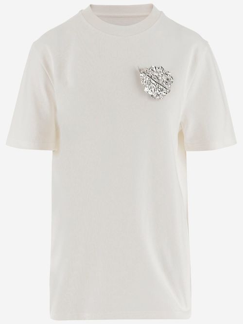 Cotton T-shirt With Leaf Brooch