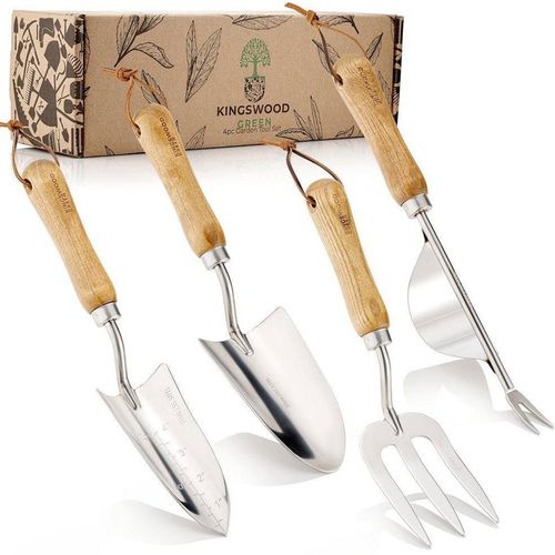 Kingswood Green 4 Piece Garden Hand Tool Set with Wooden Handles