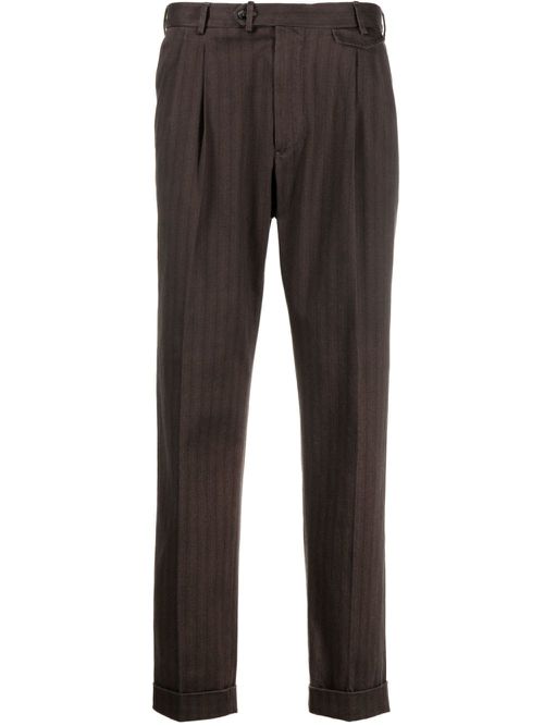 Herringbone cotton-blend tapered trousers - Brown