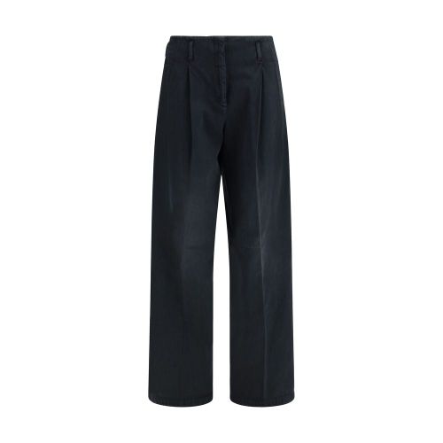 Wide-Leg Cotton Trousers — Black