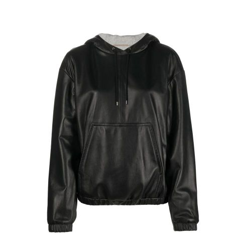 Leather Hooded Hooded Jacket — Black