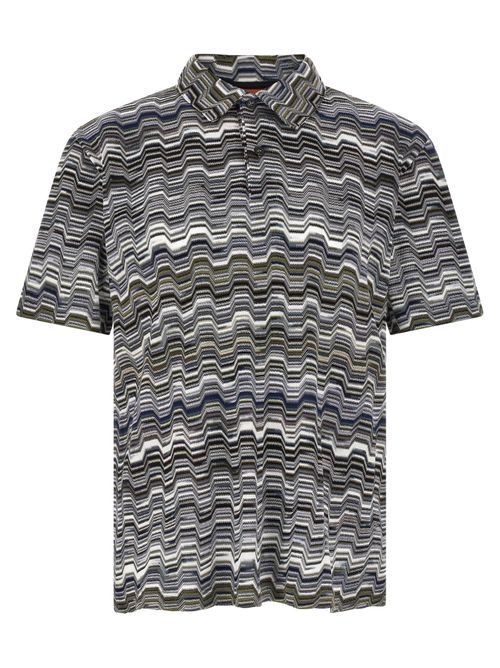 Zig Zag Jacquard Cotton Polo Shirt — Navy